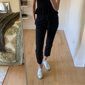 Navy Pinstripe Drawstring Pants - Casual Chic Trousers